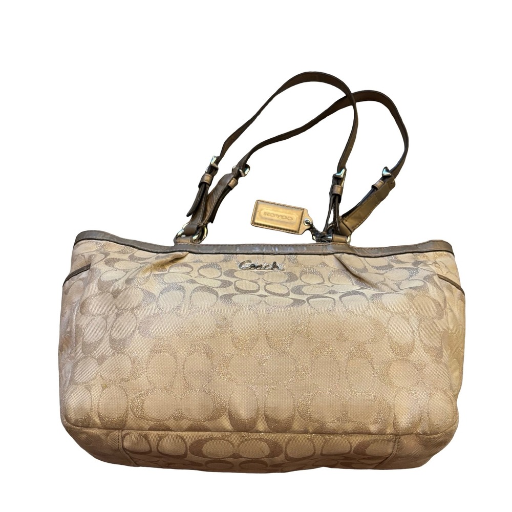 Coach Signature Lurex Tote Bag Champagne Gold Metallic F17724 Shoulder Bag